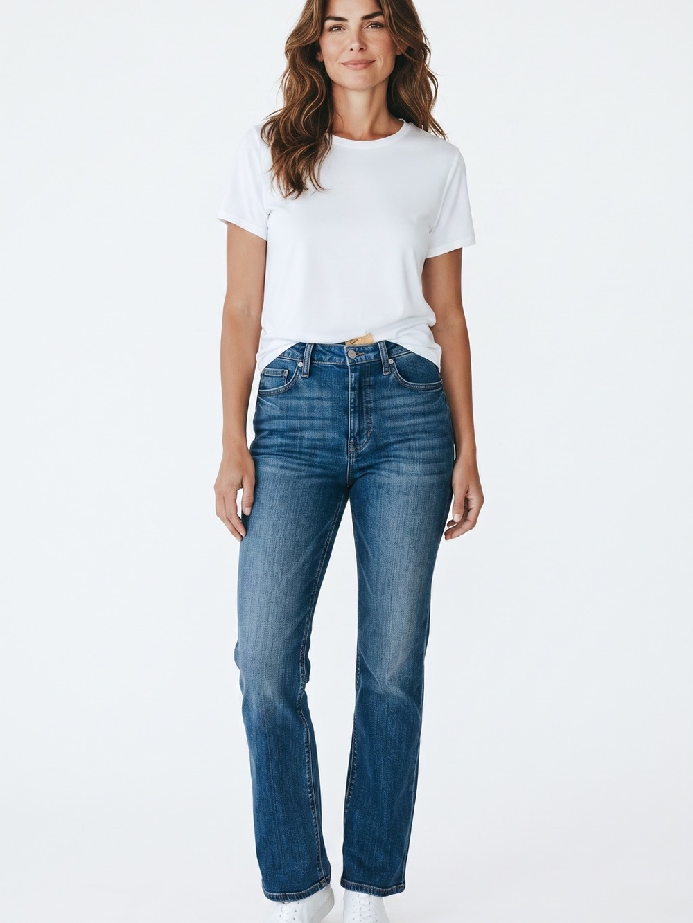 Seven7 Mid-Rise Straight Leg Jeans in Medium Blue Wash